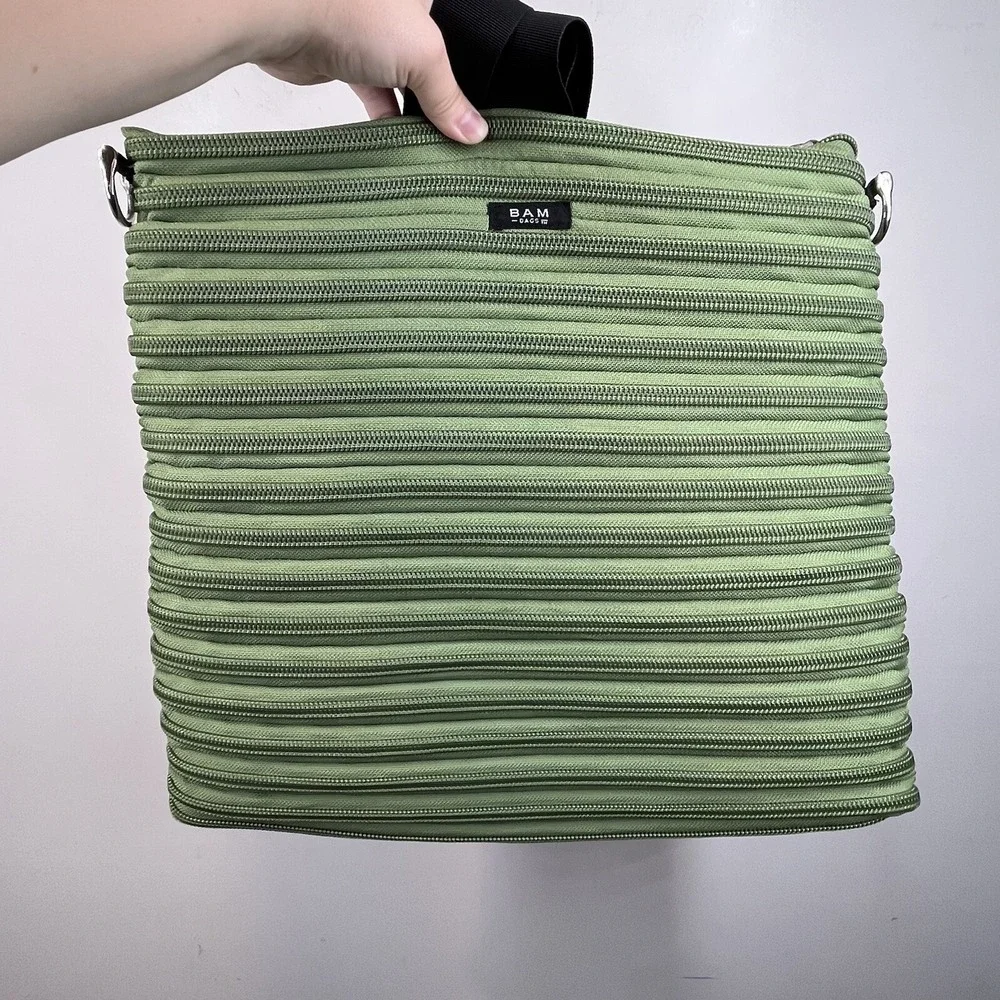 BAM Zipper Backpack Messenger Bag Continuous Shoulder Purse Tote Vtg Grunge Y2K